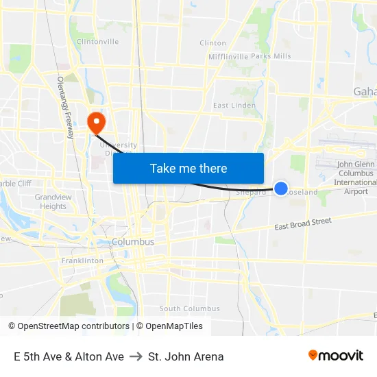 E 5th Ave & Alton Ave to St. John Arena map