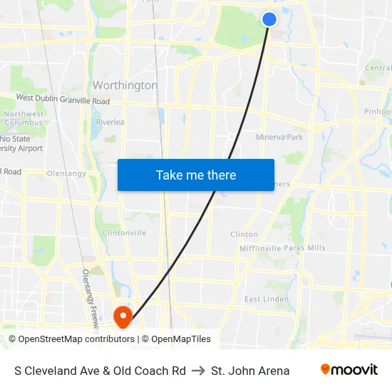 S Cleveland Ave & Old Coach Rd to St. John Arena map