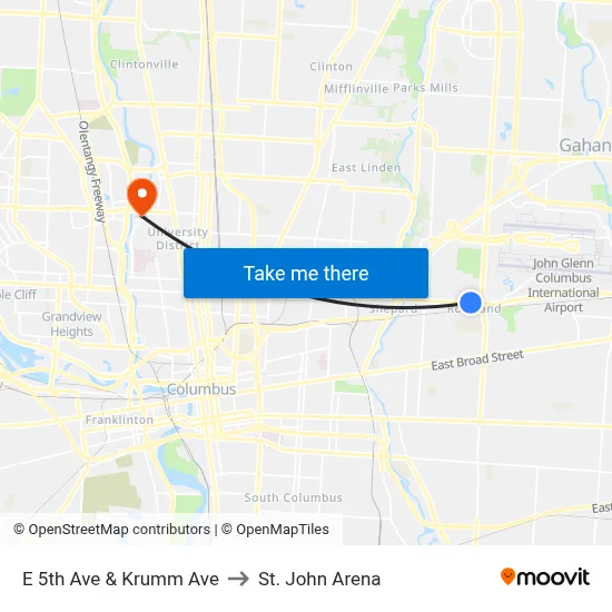 E 5th Ave & Krumm Ave to St. John Arena map
