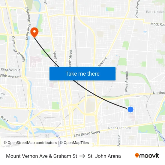 Mount Vernon Ave & Graham St to St. John Arena map