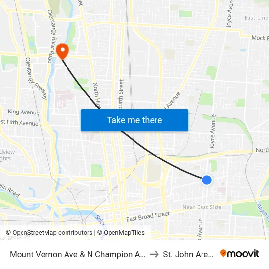 Mount Vernon Ave & N Champion Ave to St. John Arena map