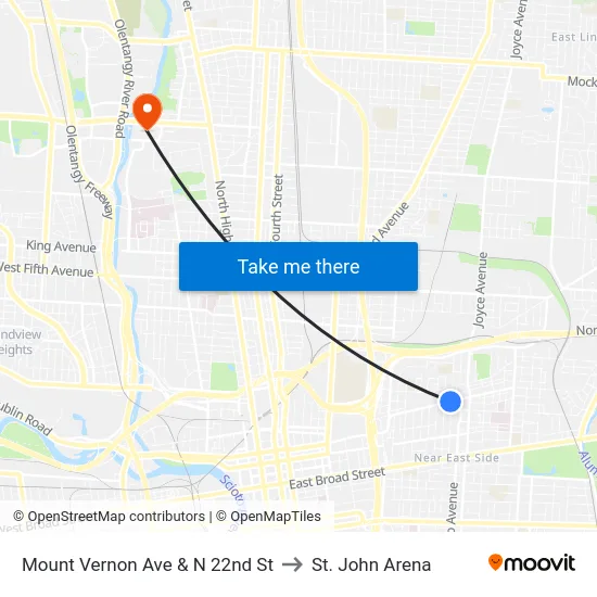 Mount Vernon Ave & N 22nd St to St. John Arena map