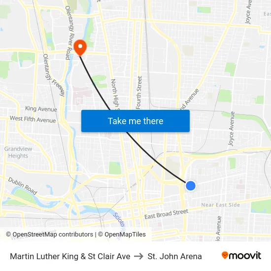 Martin Luther King & St Clair Ave to St. John Arena map
