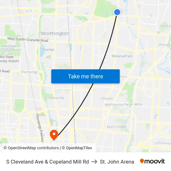 S Cleveland Ave & Copeland Mill Rd to St. John Arena map