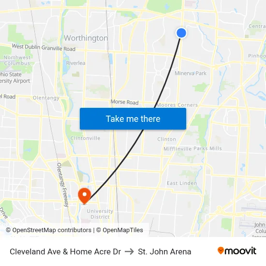 Cleveland Ave & Home Acre Dr to St. John Arena map