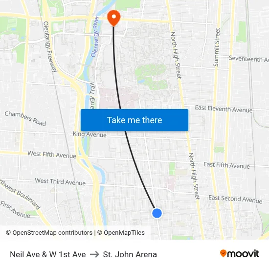 Neil Ave & W 1st Ave to St. John Arena map