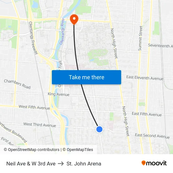 Neil Ave & W 3rd Ave to St. John Arena map