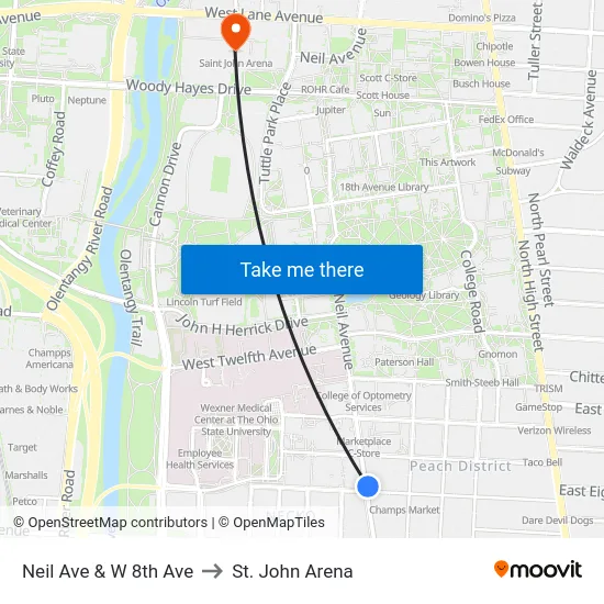 Neil Ave & W 8th Ave to St. John Arena map
