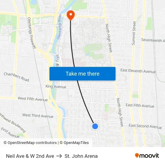 Neil Ave & W 2nd Ave to St. John Arena map