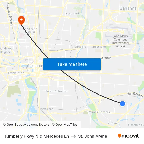 Kimberly Pkwy N & Mercedes Ln to St. John Arena map