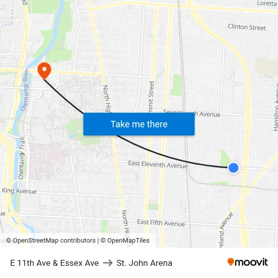 E 11th Ave & Essex Ave to St. John Arena map