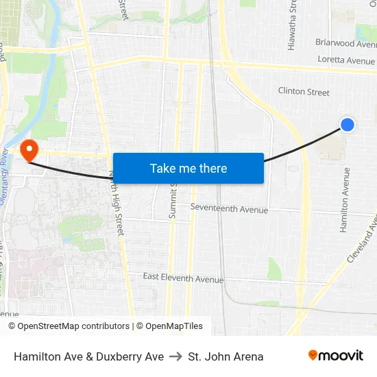Hamilton Ave & Duxberry Ave to St. John Arena map