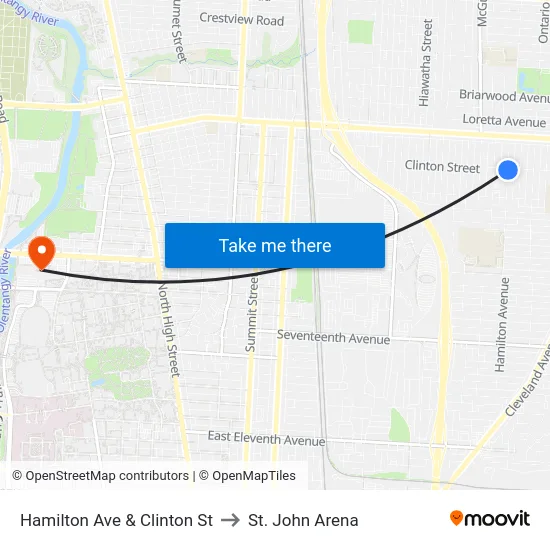 Hamilton Ave & Clinton St to St. John Arena map