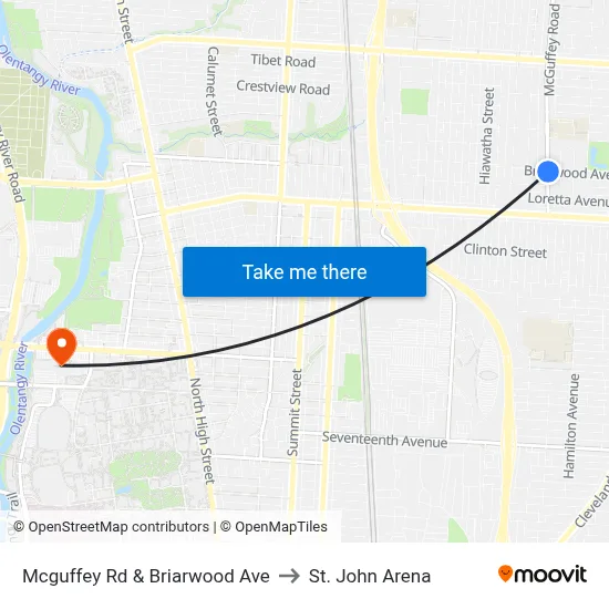 Mcguffey Rd & Briarwood Ave to St. John Arena map