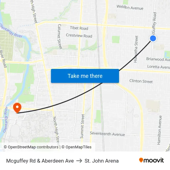 Mcguffey Rd & Aberdeen Ave to St. John Arena map