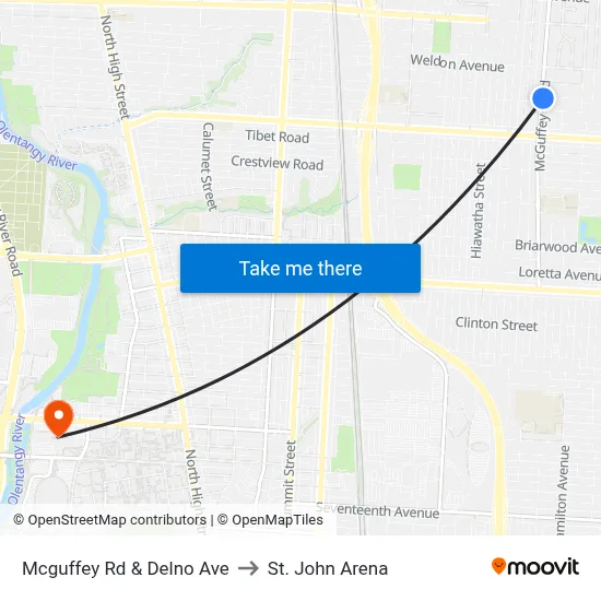 Mcguffey Rd & Delno Ave to St. John Arena map