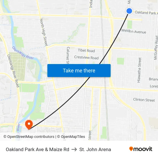 Oakland Park Ave & Maize Rd to St. John Arena map