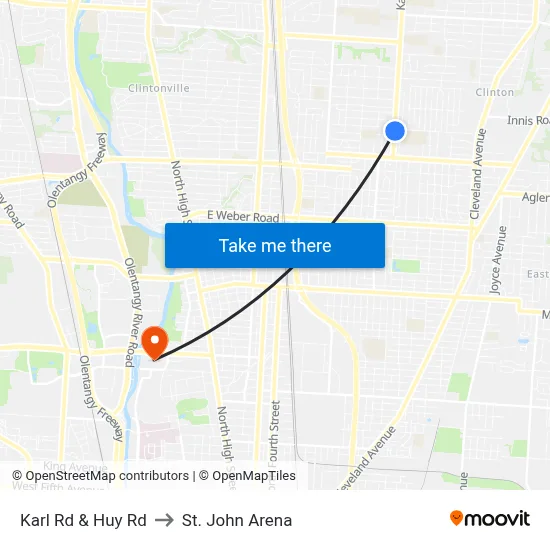 Karl Rd & Huy Rd to St. John Arena map