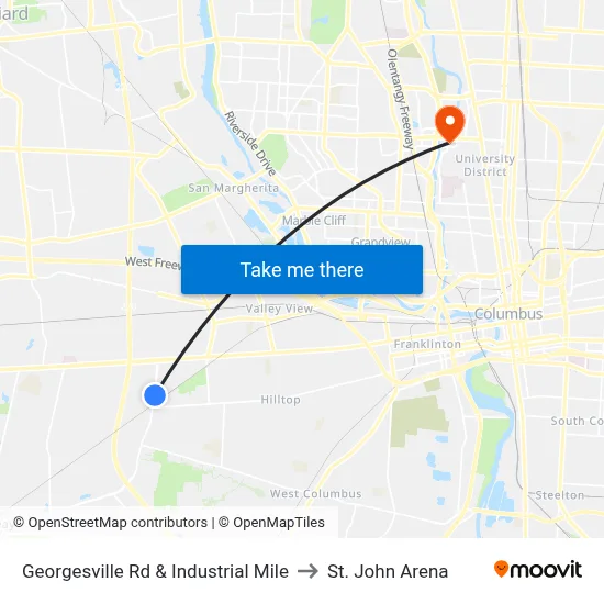 Georgesville Rd & Industrial Mile to St. John Arena map