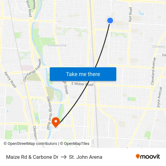 Maize Rd & Carbone Dr to St. John Arena map