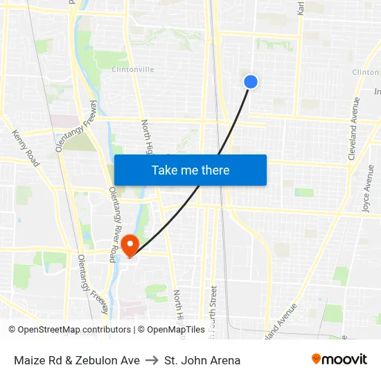 Maize Rd & Zebulon Ave to St. John Arena map