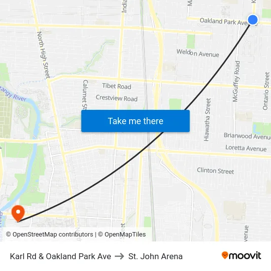Karl Rd & Oakland Park Ave to St. John Arena map