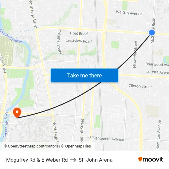 Mcguffey Rd & E Weber Rd to St. John Arena map