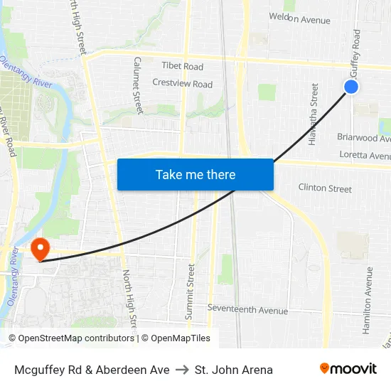 Mcguffey Rd & Aberdeen Ave to St. John Arena map