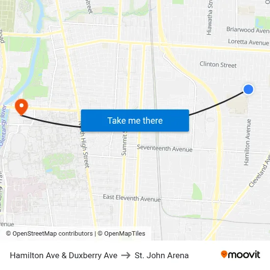 Hamilton Ave & Duxberry Ave to St. John Arena map