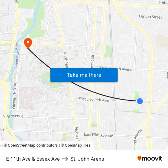 E 11th Ave & Essex Ave to St. John Arena map
