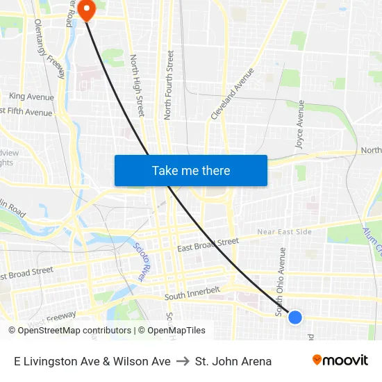 E Livingston Ave & Wilson Ave to St. John Arena map