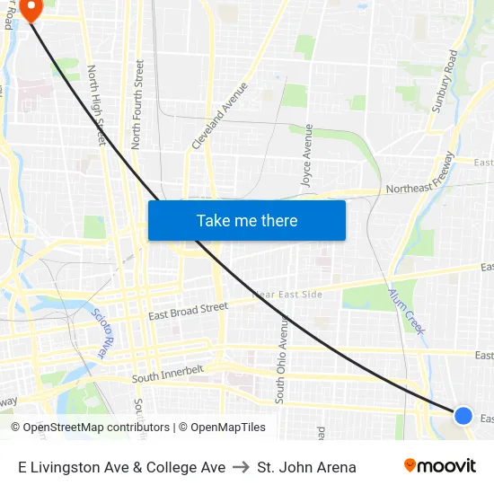 E Livingston Ave & College Ave to St. John Arena map