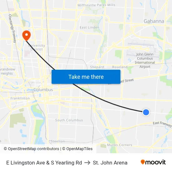 E Livingston Ave & S Yearling Rd to St. John Arena map