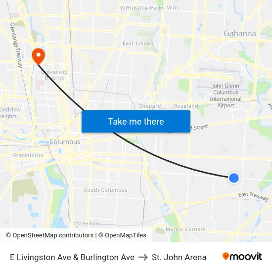 E Livingston Ave & Burlington Ave to St. John Arena map