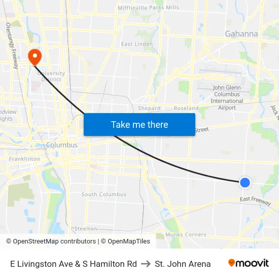 E Livingston Ave & S Hamilton Rd to St. John Arena map