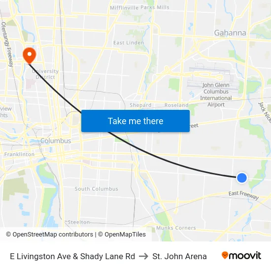 E Livingston Ave & Shady Lane Rd to St. John Arena map