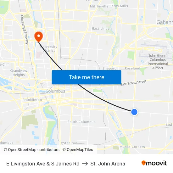 E Livingston Ave & S James Rd to St. John Arena map