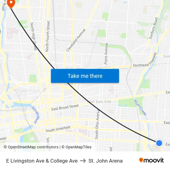 E Livingston Ave & College Ave to St. John Arena map
