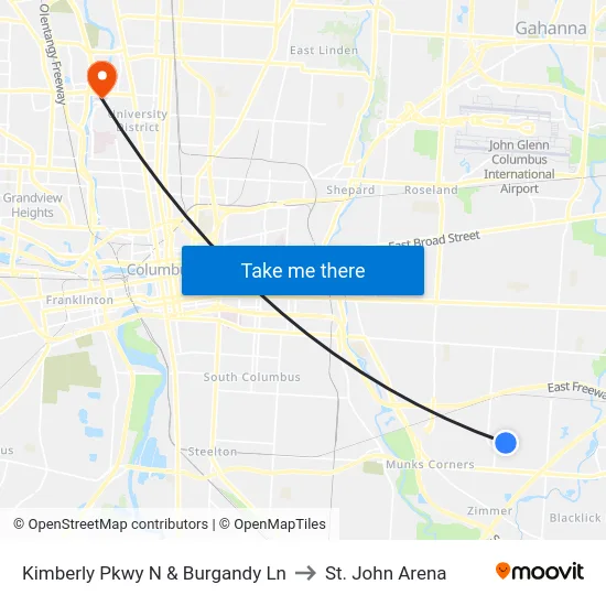 Kimberly Pkwy N & Burgandy Ln to St. John Arena map