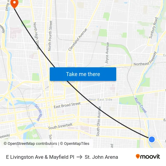 E Livingston Ave & Mayfield Pl to St. John Arena map