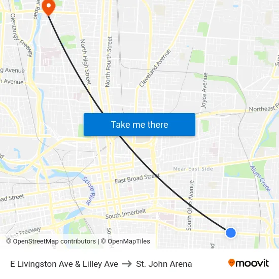 E Livingston Ave & Lilley Ave to St. John Arena map