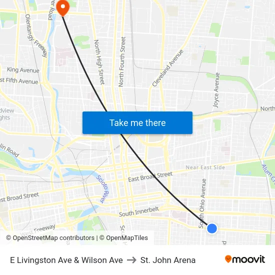 E Livingston Ave & Wilson Ave to St. John Arena map