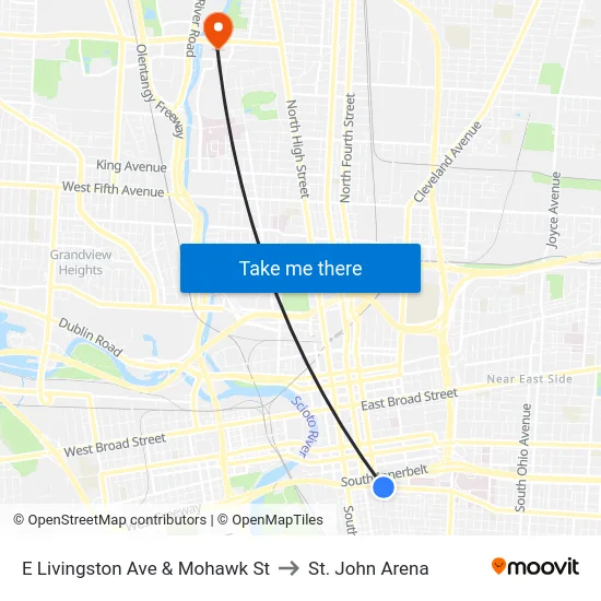 E Livingston Ave & Mohawk St to St. John Arena map