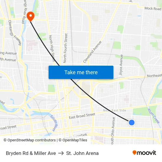 Bryden Rd & Miller Ave to St. John Arena map