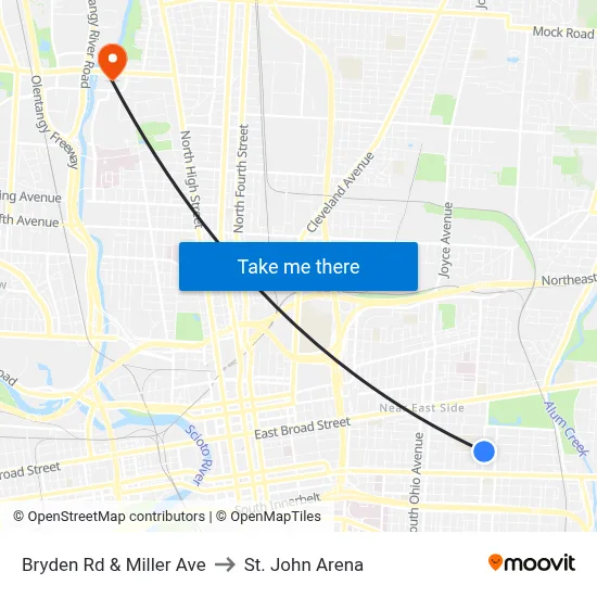 Bryden Rd & Miller Ave to St. John Arena map