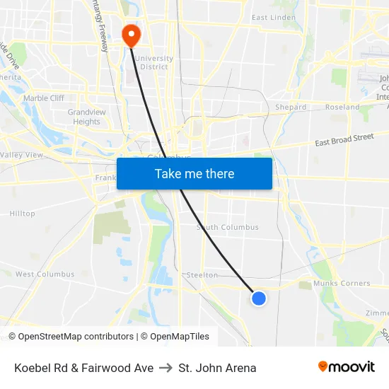 Koebel Rd & Fairwood Ave to St. John Arena map