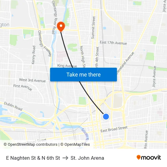 E Naghten St & N 6th St to St. John Arena map