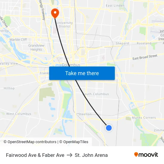 Fairwood Ave & Faber Ave to St. John Arena map