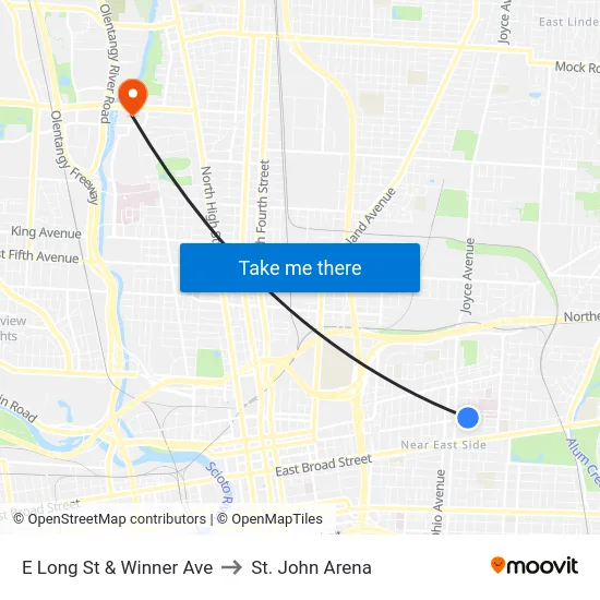 E Long St & Winner Ave to St. John Arena map
