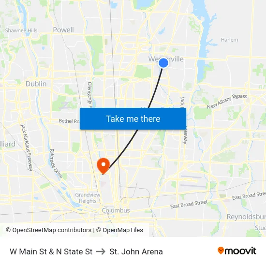 W Main St & N State St to St. John Arena map